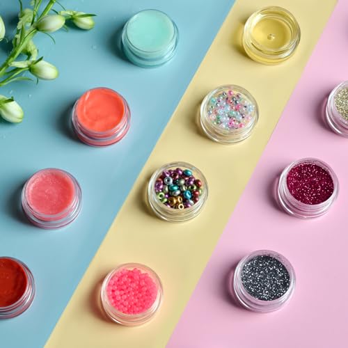 50 Pack 3 Gram Sample Containers with Lids, Small Plastic Cosmetic Jars, Makeup Travel Container Jar for Cream, Bead, Eye Shadow, Jewelry, Lotions, Powders, Glitters Lip Gloss with Labels,Spatulas