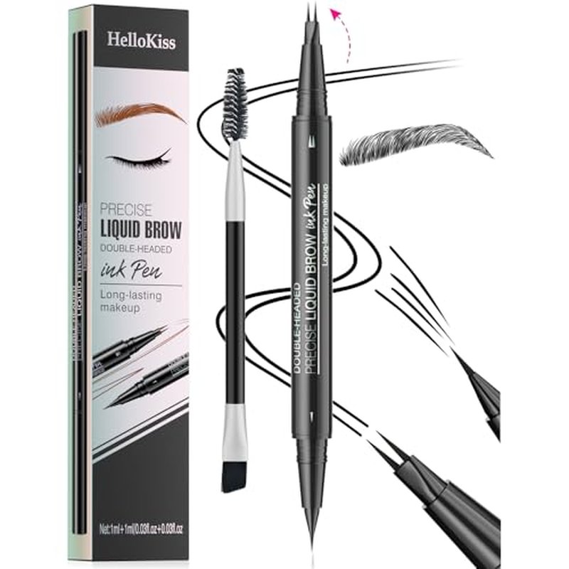 2-in-1 Double-ended Eye Brow Pencils with 2 Tips and Precise Brush Tip, Waterproof Last All-Day, Microblading Eyebrow Pen (Black)