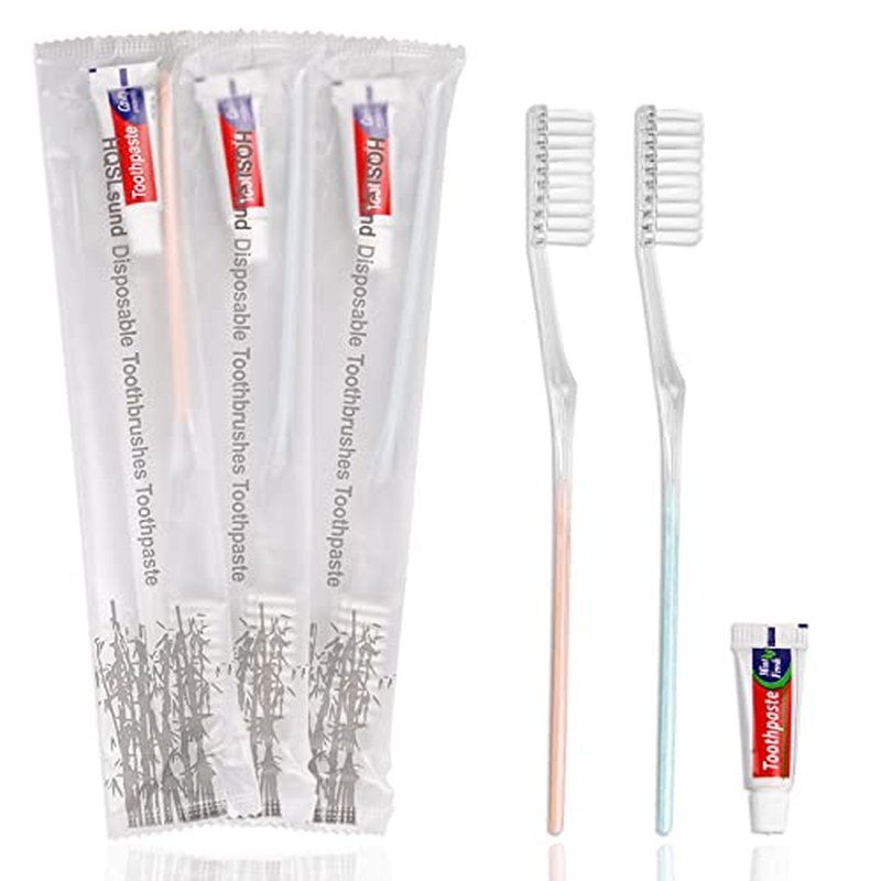 HQSLsund 60 Pack Disposable Toothbrushes with Toothpaste Individually Wrapped (2colors)