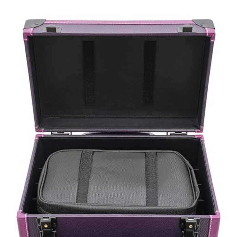 PalaUha Rolling Makeup Train Case Professional Cosmetic Organizer Trolley with Drawers Compartment Nail Case Wheeled Manicure Pedicure Storage Case for Hair Stylists Makeup Artists (Purple & Black B)