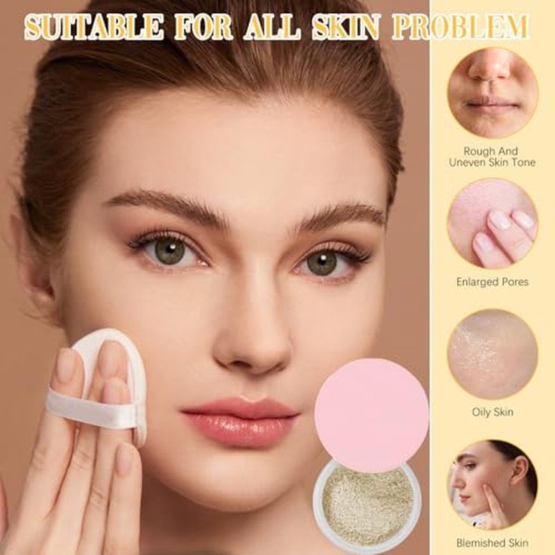 Beauty Blurring Powder,Beauty Setting Powder,Beauty Pink Setting Powder with Powder Puff Brush，Waterproof Setting Powder For All Skin Tones (Beige, 1 Set)