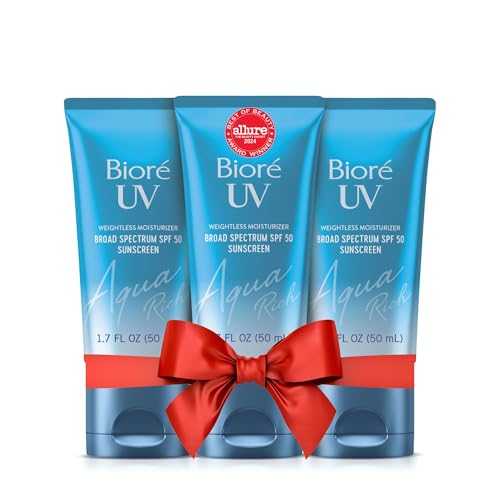 Biore UV Aqua Rich SPF 50 PA++++ Daily Moisturizer Sunscreen for Face, For Sensitive Skin, Oil Free, Hyaluronic Acid, Vegan, Oxybenzone & Octinoxate Free, Dermatologist Tested, 1.7 Oz/3pk