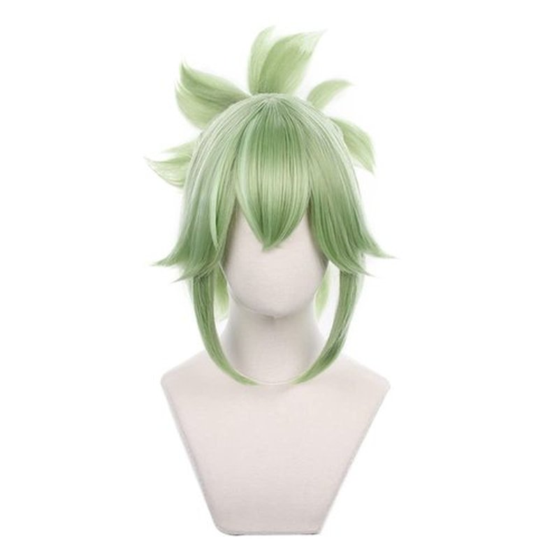Mystylecos Genshin Impact Kuki Shinobu Green Cosplay Wig Anime Short Olive Fluffy Wig