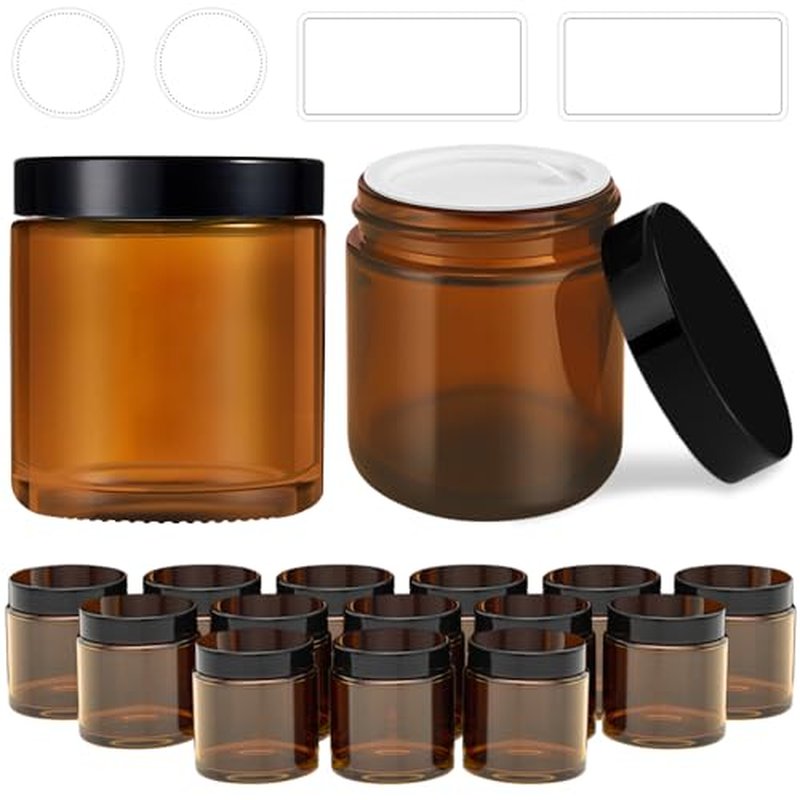 16 Pack, 4 oz Glass Jars with Lids, Amber Glass Jars Small Glass Containers Spice Container for Slime, Makeup, Cream, Lotion, Cosmetic