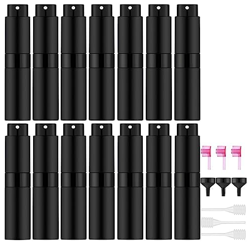 Lil Ray 8ml/14pcs Portable Mini Perfume Atomizer, Refillable Empty Small Spray Bottle for Travel, Twist Tpye Pocket Cologne Sprayer(Matte Black)