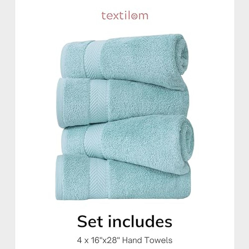 TEXTILOM Turkish Hand Towels for Bathroom – Hotel and Spa Quality & Soft & Absorbent & Quick Dry Bathroom Hand Towels – 100% Cotton Turkish Hand Towel Set of 4 (16 x 28 inches) - Aqua
