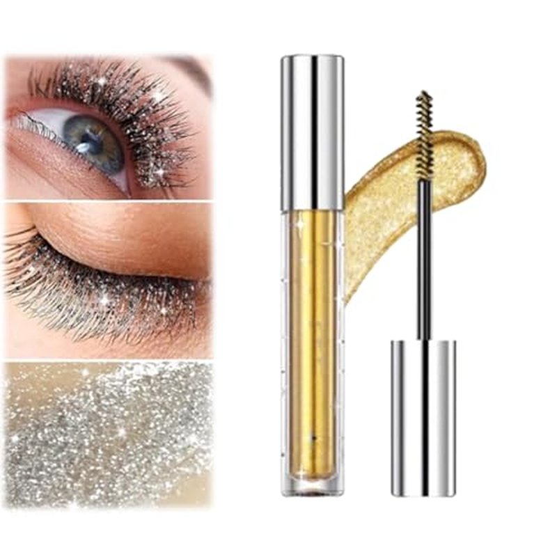 Question Beauty Glitter Mascara, Sparkle Mascara for Eyelashes, Questionbeauty Glitter Mascara, 4D Glitter Lash Mascara for Women Waterproof (Gold)