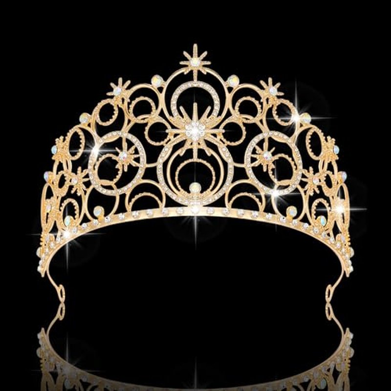 JITINX Crystal Crowns for Women, Crystal Bubble TiaraBride Royal Queen Headband Princess Headpieces for Women Bridal Wedding Prom Birthday Party Crowns (Gold)