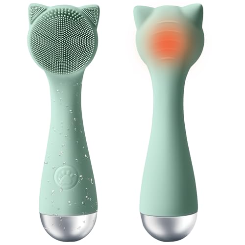 Facial Cleansing Brush, Silicone Face Scrubber Exfoliator for Men & Women, Electric Face Brush Waterproof, with 3 Speeds Adjustable for Deep Cleaning, Removing Blackhead, Face Massaging (Mint Green)