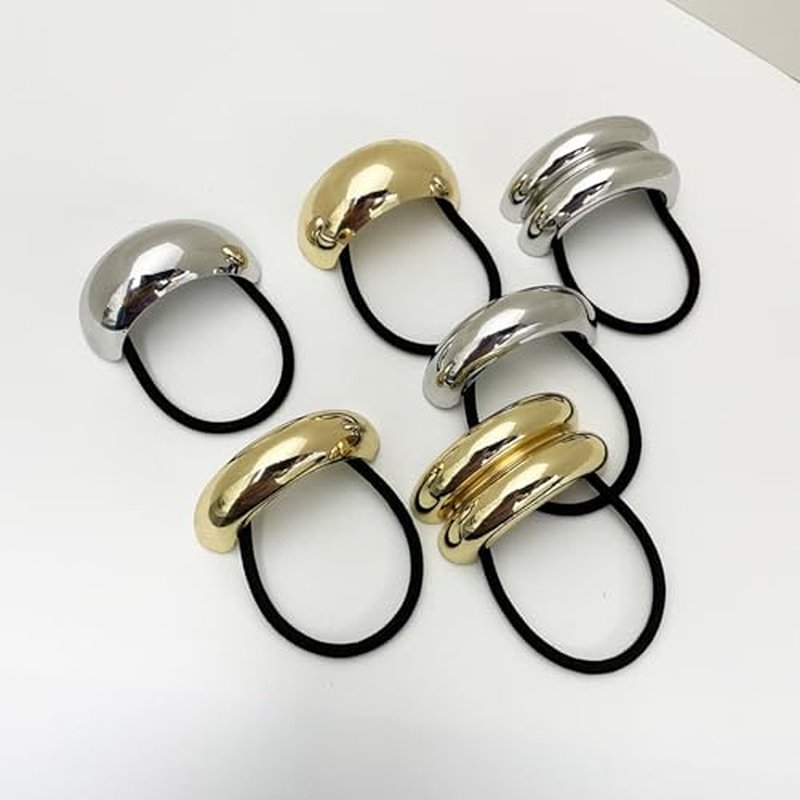Hair Ties for Women Bowknot Gold Hair Cuff Gold Bow Ponytail Cuff Metal Hair Ties Geometric Elastic Hair Ties for Women Gold Hair Accessories Ponytail Hair Ties for Thick Hair 4PCS (style-01)