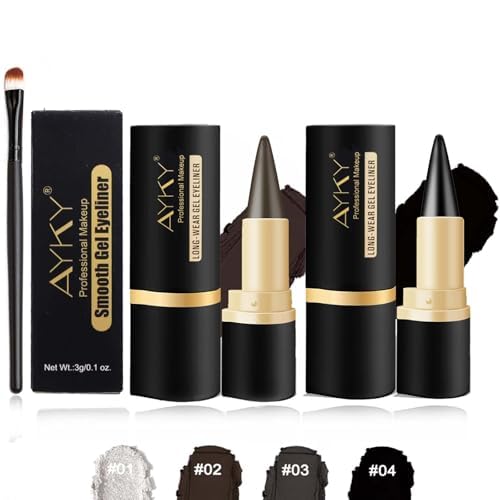 EZGHAR Bousalutend Eye Liner, Bousalurrens Eyeliner Cream, Bousalutend Eyeliner, Ayky Long Wear Gel Eyeliner, Matte Quick-Dry Natural Black Eyeliner Cream, Waterproof Smudge Proof (#02+#04)