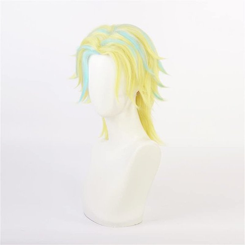 Mystylecos Haitani Rindou Short Yellow Mix Blue Wavy Wig Anime The Way of Rebirth Cosplay Synthetic Wig