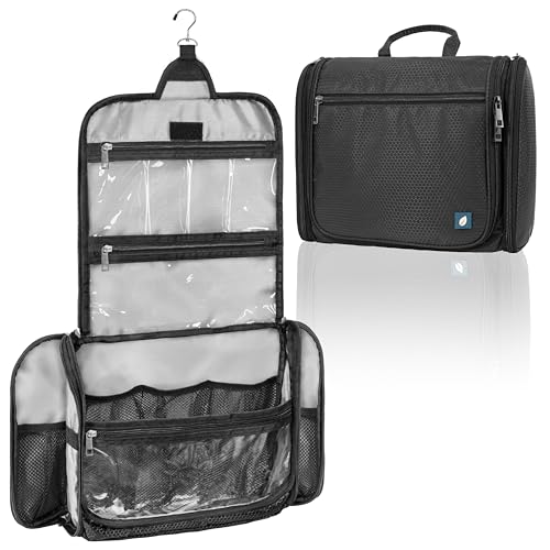 PAVILIA Large Hanging Toiletry Bag Travel Bag Women Men, Cosmetic Organizer, Water Resistant Makeup Bag Accessories Toiletries, Travel Essentials Kit, Black