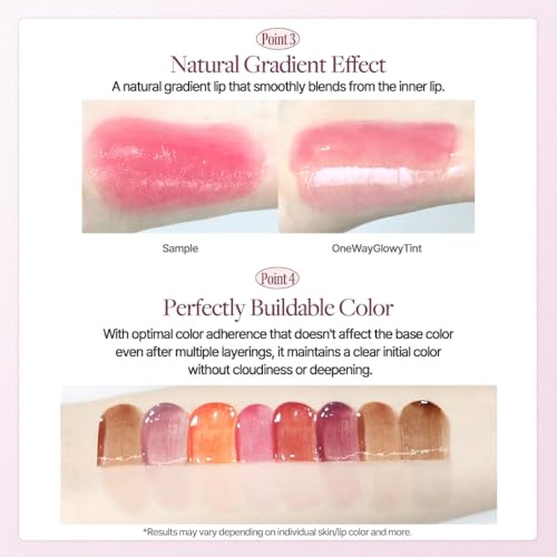 Heart Percent Dote On Mood One Way Glowy Tint, Glass-like High Shine Glossy Finish w/Long-Lasting Luminous Color Lip Stain for Glowy Look, #01. Bare Nude