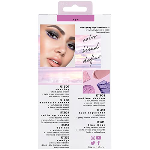 Real Techniques 8 Piece Everyday Eye Essentials Makeup Brush Set, Eye Brushes For Eye Liner, Eyeshadow, Brows, & Lashes, Travel Friendly, Gift Set, Stocking Stuffer, Cruelty-Free & Vegan