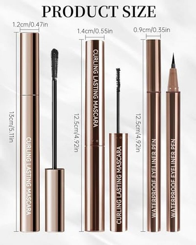 Black Mascara & Eyeliner Pen Kit-2Pcs Longlasting Waterproof Black Tubing Mascara 1Pcs Smudge-Proof Eye Liner Pencil,Volume and Length Curling Mascara Liquid Eyeliner Eye Makeup for Older Women-Set 01