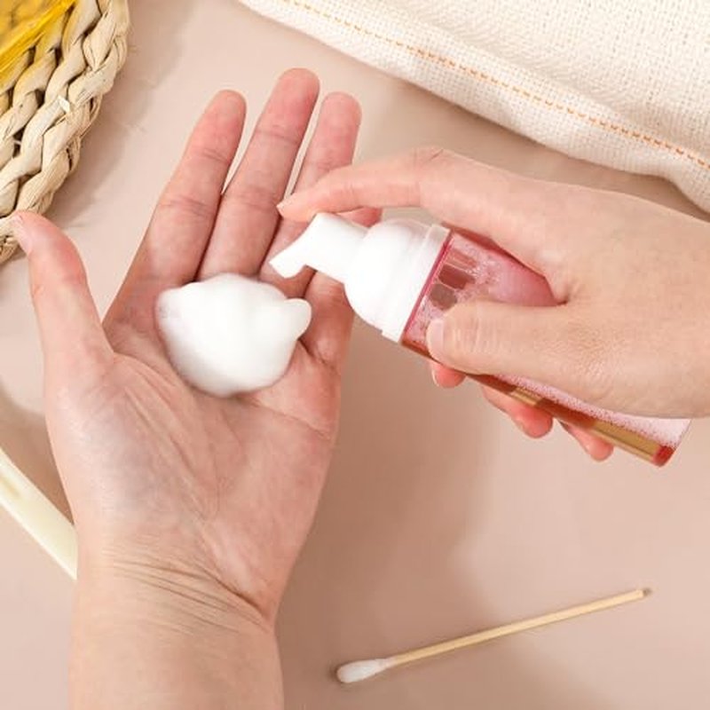 Molain 2 Pack Foam Pump Bottle Dispenser, Travel 60 ml/2 oz Refillable Empty Plastic Foaming Soap Dispenser for Hand Soap, Face Wash, Lash Shampoo, Skin Care (Pink)