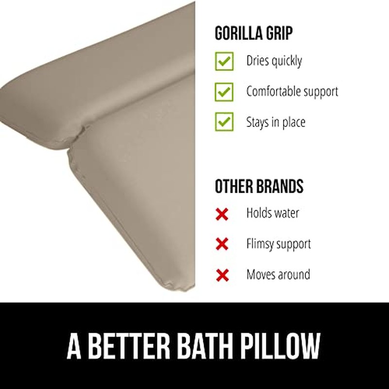 Gorilla Grip Bath Pillow for Tub, Improved Suction Cups, Luxury Bathtub Pillows, Headrest for Neck and Back Support, Relaxing Home Spa, Hot Tub and Bathroom Essentials, Gifts for Women, 2 Panel Beige