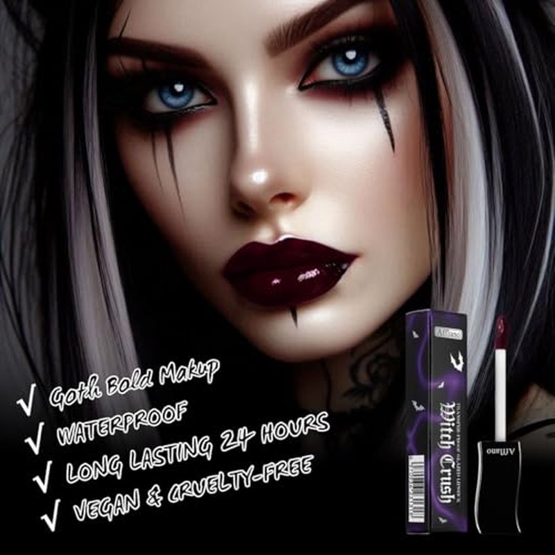 oygcee Black Gothic Lip Gloss - Long-Lasting, Waterproof & Non-Sticky | Moisturizing, High Pigmented Vegan Lip Gloss for Bold Cosplay, Vampire & Halloween Makeup