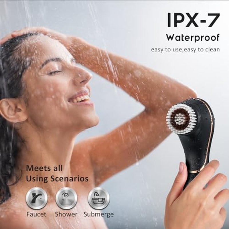 Facial Cleansing Brush Face Scrubber Exfoliator Rechargeable IPX7 Waterproof Electric Spin Cleanser Device for Exfoliating, Massaging and Deep Cleansing Removing Blackhead, Face Massaging