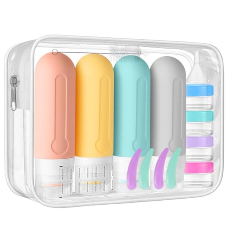 DEPOZA 18 Pack Travel Size Toiletry Containers Sets, BPA Free Silicone Travel Bottles with Leak Proof Caps, TSA Approved for Shampoo, Conditioner, Lotion, Soap and Essential Accessories (Cranberry)
