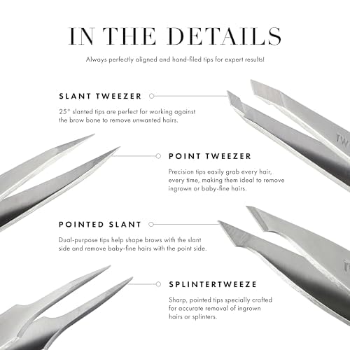 Tweezerman NYC Mini Slant Tweezer - Tweezers for Eyebrows, Travel Tweezers for Eyebrows, Facial Hair, Ingrown Hair