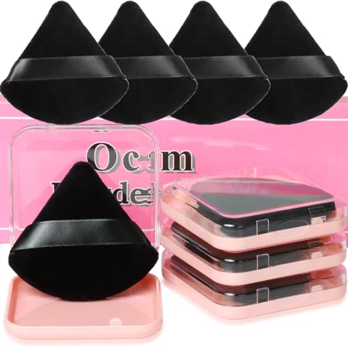 Ocim 4 Pack Triangle Makeup Puffs for Face Powder,Soft Velour Make up Powder Puff,Black