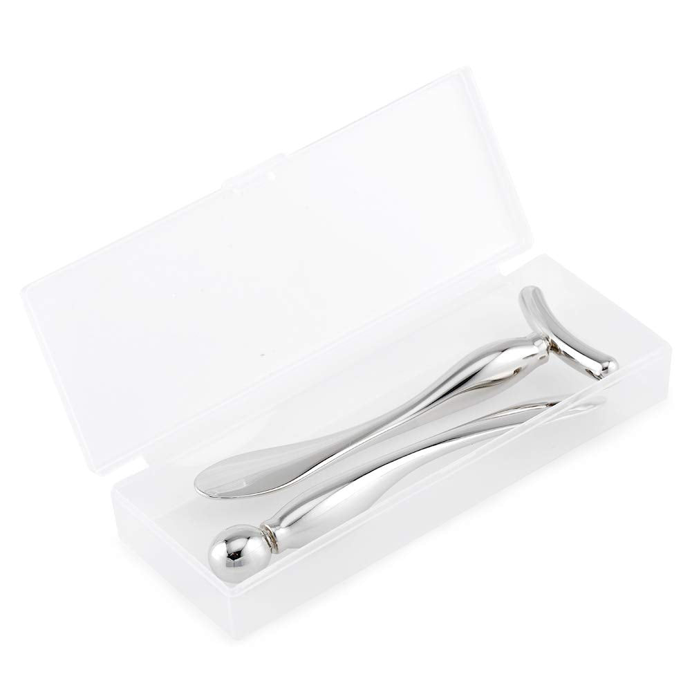LISAPACK 2PCS Metal Eye Cream Applicator Wand Stick, Massager Tool for Facial Massage, Reduce Puffiness (Silver)