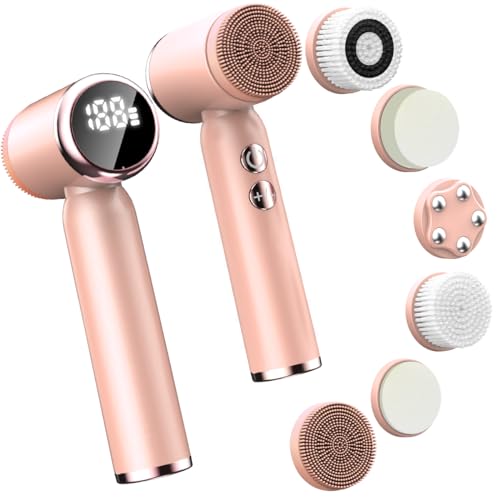 Facial Cleansing Brush,6 in 1 Electric Face Scrubber Facial Spin Rechargable IPX6 Waterproof Face Scrubber with 6 Brush Heads,3 Speeds Suitable Oily Dry Sensitive Skin Women & Men for Deep Cleansing