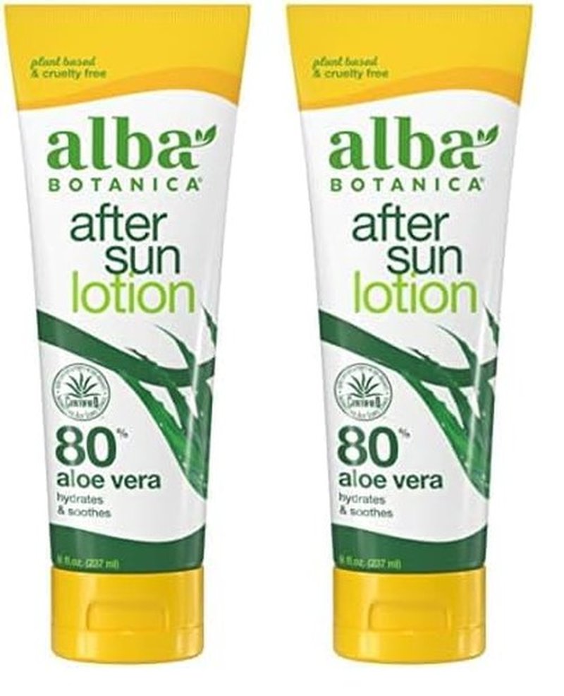 Alba Botanica Aloe Vera Lotion for Skin, Soothing After Sun Treatment for Face and Body, Made with Purity Certified 80% Aloe Vera Gel Formula, 8 fl. oz. Tube (Pack of 2)