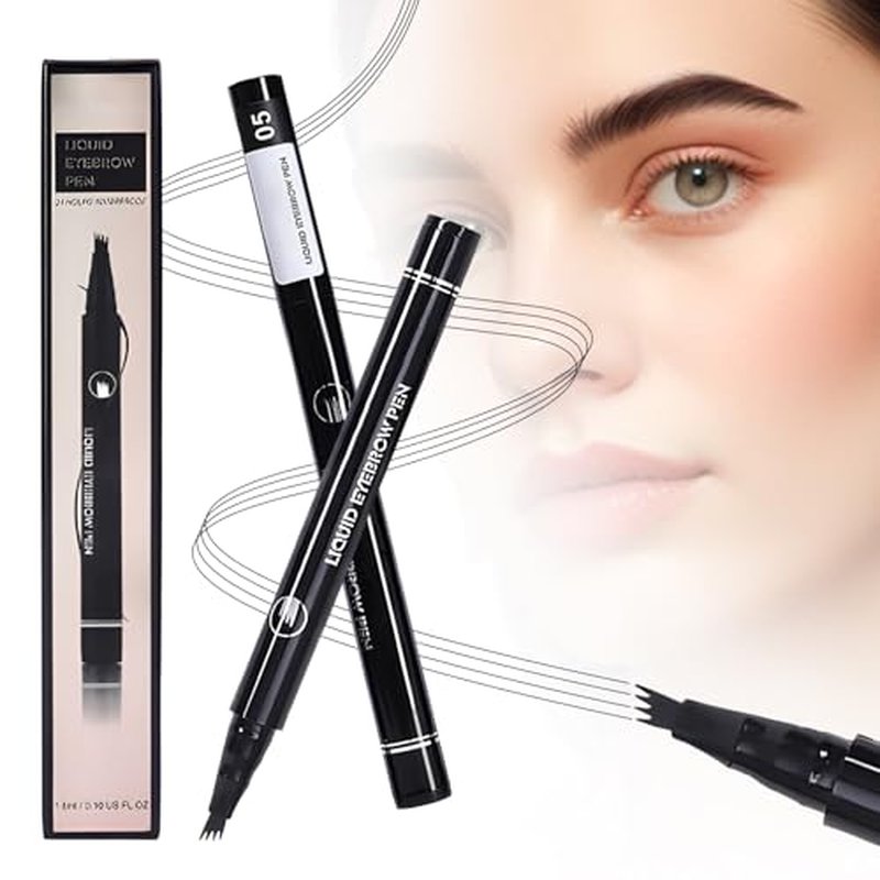 2PCS Microblading Eyebrow Pencil, 2025 New Magic Eyebrow Tattoo Pencil 4 Fork Tip, Natural Waterproof Makeup Fine Stroke Eyebrow Pencil Long-Lasting Eyebrow Pen (Black)