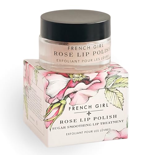French Girl Rose Lip Scrub - Organic Sugar Scrub For Lips, Hydrating Lip Exfoliator & Moisturizer with Shea Butter & Essential Oils, Treatment for Dry Lips, Clean, Vegan & Cruelty-Free, 1oz