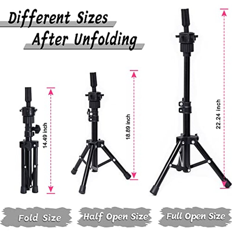 LIYATE Wig Stand 22 Inch Wig head, Wig Stand Tripod With Head, Wig Head Stands, Mannequin Head for Wigs Making Display, Wig Mannequin Head with Stand, Wig Cap, T Pins Set, Cellphone Clip and Adapter