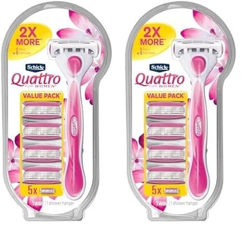 Schick Quattro For Women, Womens Razor Value Pack, Including 1 Razor Handle and 5 Razor Refills (Pack of 2)