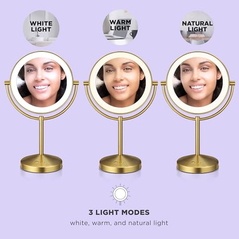 Conair Lighted Makeup Mirror, LED Vanity Mirror, 1X/10x Magnifying Mirror, Corded in Brushed Brass Finish