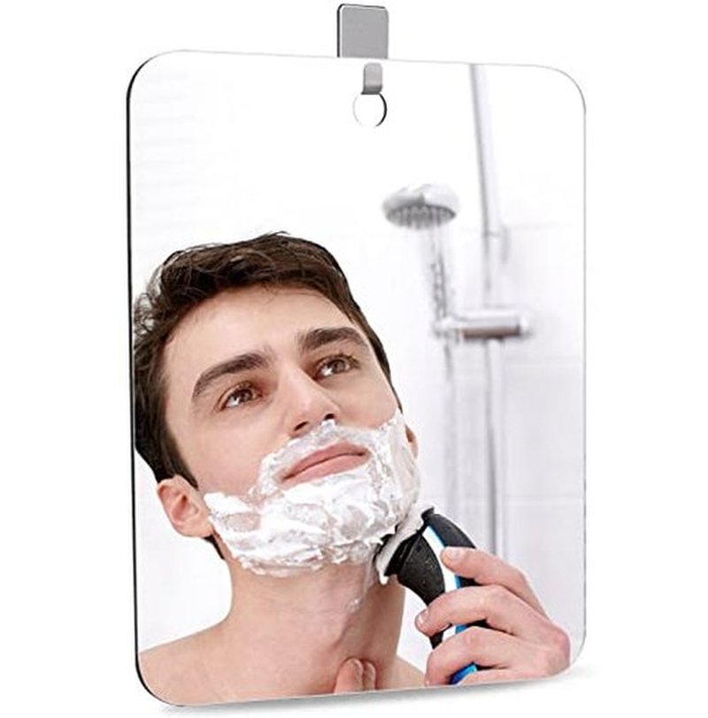 Shower Mirror Shaving Mirror Acrylic Mirror Small Mirror Travel Makeup Mirrors Bathroom Mirror Wall Hanging Plastic Mirror for Women Men 11" x 7.48" with 1 Adhesive Hooks