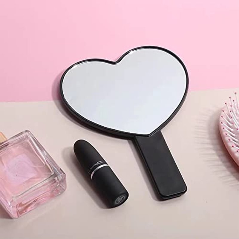 TBWHL Heart-Shaped Travel Handheld Mirror, Cosmetic Hand Mirror with Handle (Black, 1Pack)