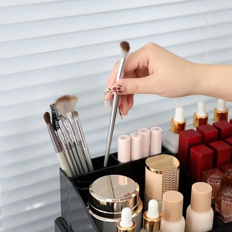 Cq acrylic 2 Pack Clear Makeup Organizer Countertop,Stackable 4 Drawers Skincare Organizer,Cute Skin Care Organizer for Vanity Hair Clip,Jewelry,Beauty Product Desk and Make Up Organizers for Vanity