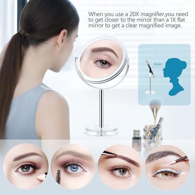 MIYADIVA Magnifying Mirror,20x Makeup Mirror with Magnification,Double Sided 1X/20X Magnifying Mirror with Stand,Shaving Mirror and Personal Mirrors,6.6 Inches