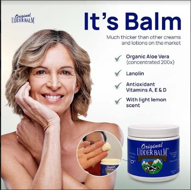 Original Udder Balm (NOT Cream or Lotion Body Moisturizing and Soothing for Dry, Cracked, Flaky, Rough Skin, 16 oz Jar, Lemon Scent