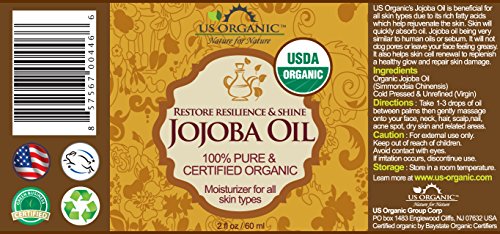 US Organic Jojoba Oil, USDA Certified Organic,100% Pure & Natural, Cold Pressed Virgin, Unrefined, Haxane Free, Sourced from Middle East directly (Small (2oz, 56ml))