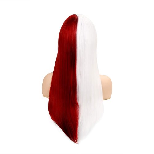 Baruisi Long Straight Anime Cosplay Wig for Women Red White Synthetic Halloween Hair Wig