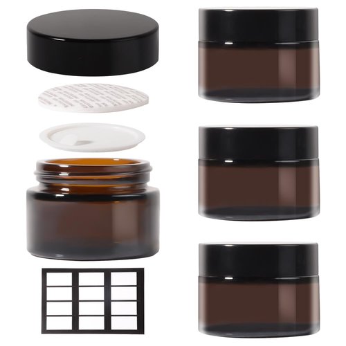 Stellacare 4 pack 1oz Glass Jars Round Empty Cosmetic Containers, Refillable Glass Jars with Lids for Face Creams, Lotions, Powders,Salves Ointments,Potravel Storage
