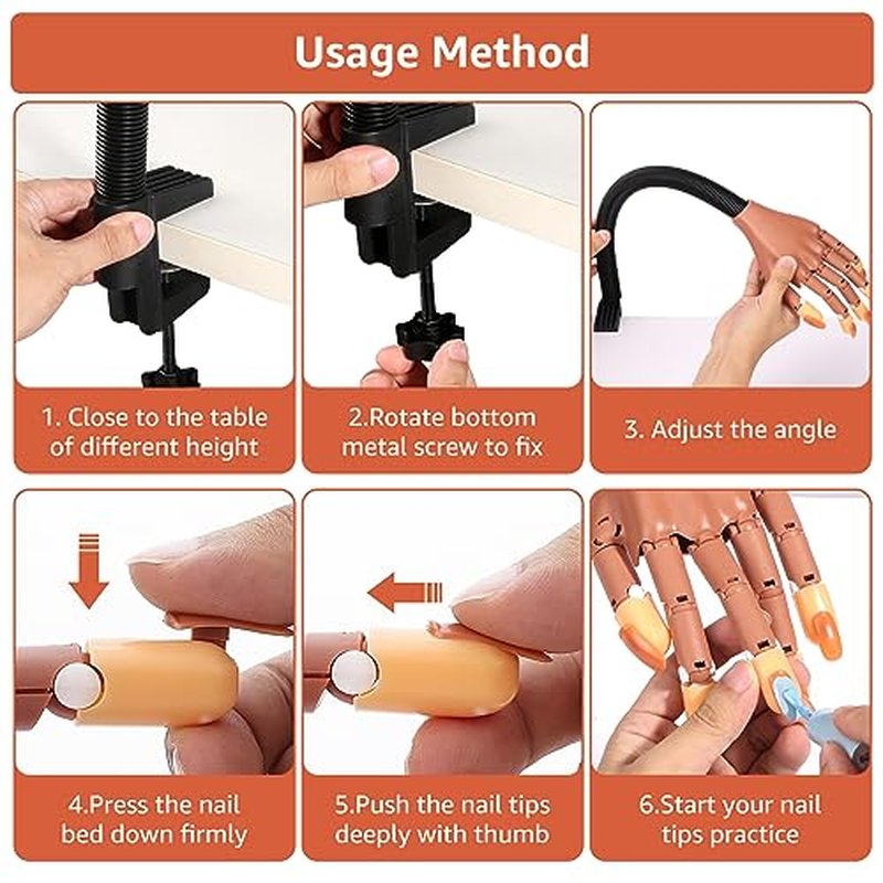 Nail Training Hand for Acrylic Nails, Fake Hand for Nail Practice,Flexible Adjustable Maniquin Hand with 300pcs Nail Refilled Tips for DIY Nail Manicure Supplies Kit