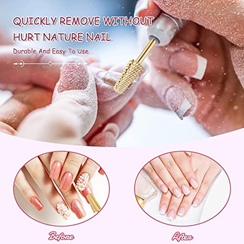 10 Pcs Nail Drill Bits Set, Tungsten Carbide Nail Bits for Nail Drill, Remove Acrylic Nail Gel Nail Polish, 3/32 Inch Bits Manicure Pedicure Tools for Salon Home Nail Supplies(Gold)