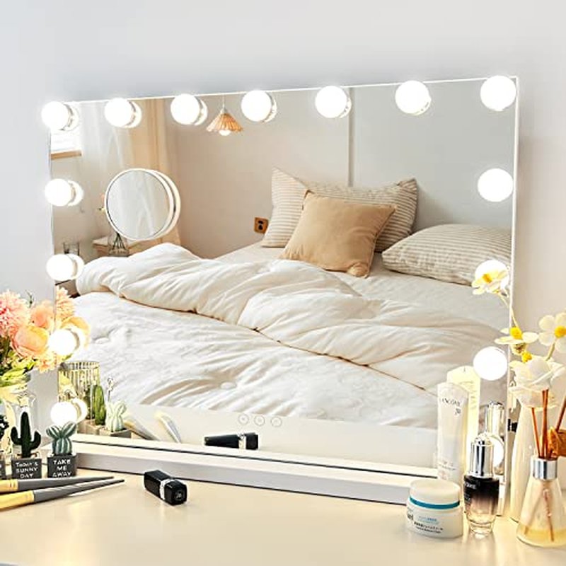 NUSVAN Vanity Mirror with Lights Lighted Makeup Mirror with Dimmable LED Bulbs,3 Color Lighting Modes,USB Charging Port Touch Control,Sturdy Metal Frame Design,White (50x40cm, 4.70)