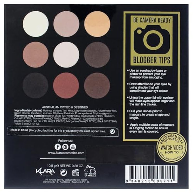 Klara Cosmetics Pro Eyeshadow Palette - Eye Shadow Palette Makeup with Matte and Shimmer Finishes - Eye Makeup with Long-Lasting Wear - 03 - 0.38 oz