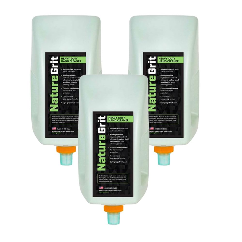 NatureGrit – Heavy Duty Industrial Hand Soap Cleaner Refill – Walnut Shell Conditioners for Skin Protection for Auto Mechanics, Manufacturing, and Anyone with Working Hands - 3-liter (Case of 3)