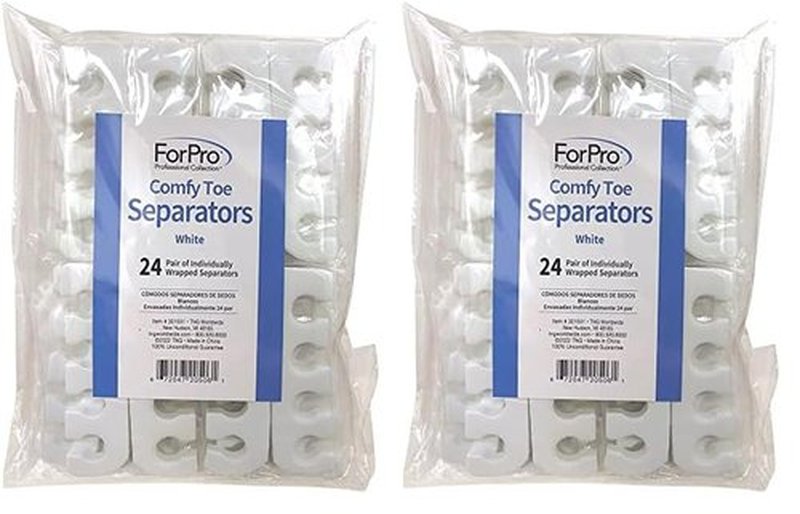 ForPro Comfy Toe Separators, White, Luxurious Foam Pedicure Toe Separators, Individually Wrapped, 24-Pairs (Pack of 2)