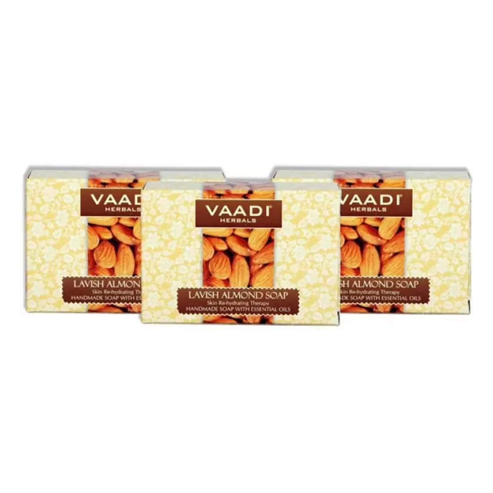 Vaadi Herbals Almond Oil Bar Soap with Honey and Aloe Vera Extracts - Handmade Herbal Soap with 100% Pure Essential Oils - ALL Natural - Each 2.65 Oz - Pack of 3 (8 Oz)